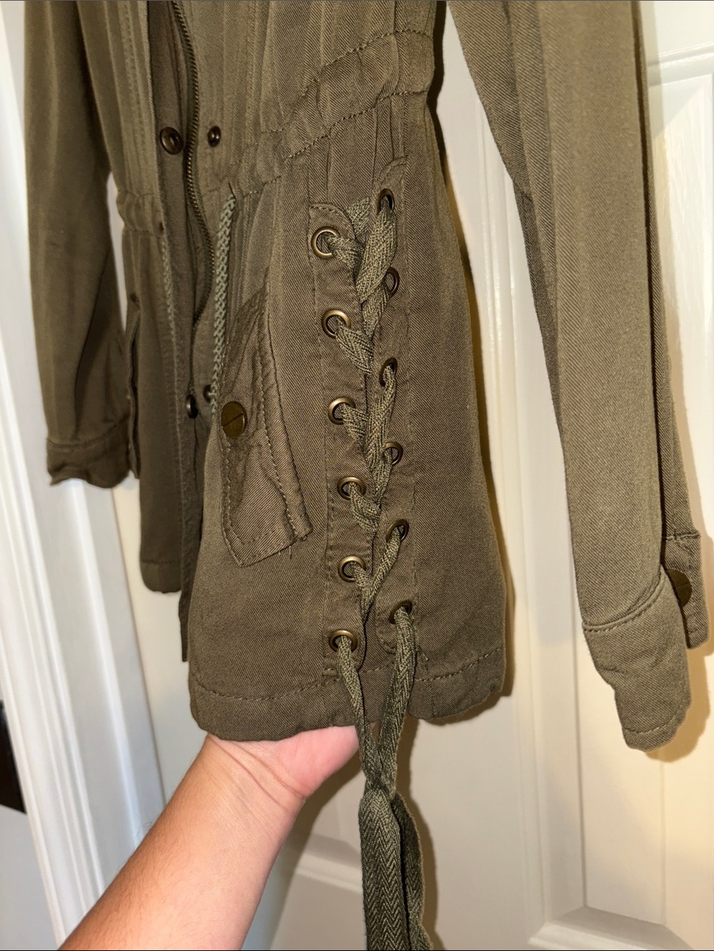 Olive Utility Drawstring Jacket - Picture 8 of 9